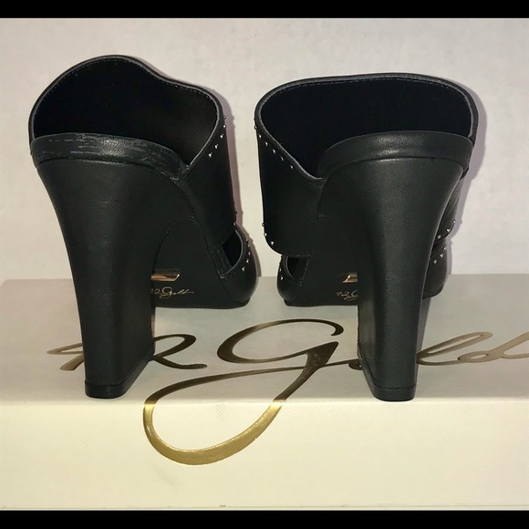 42 Gold Womens Figaro Mule Shoes Black Leather - Picture 6 of 9